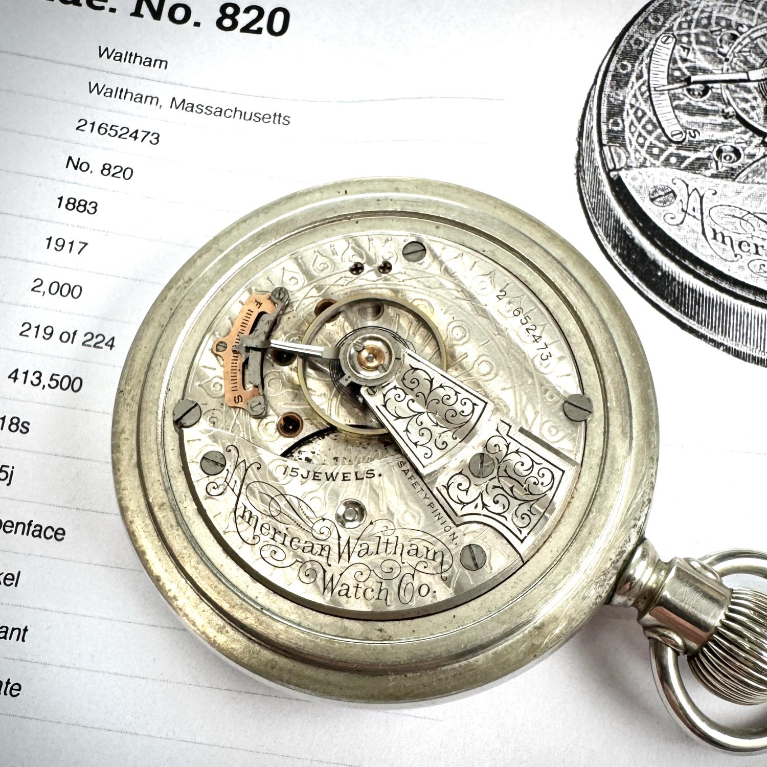 Waltham Grade No. 820 Watch #21652473 - 18s, 15j - Uploaded by cjbrem