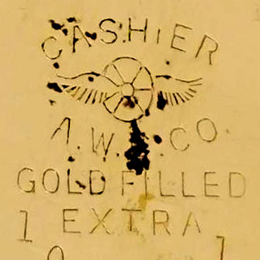 Watch Case Marking for American Watch Case Co. of Toronto, Ltd. Cashier Cashier Winged Wheel A.W.C.Co. Gold Filled Extra
