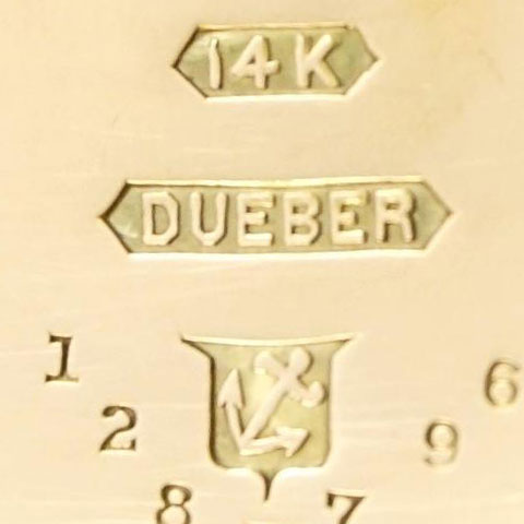 Watch Case Marking for Dueber Watch Case Mfg. Co. 14K 14K Dueber Anchor Embossed