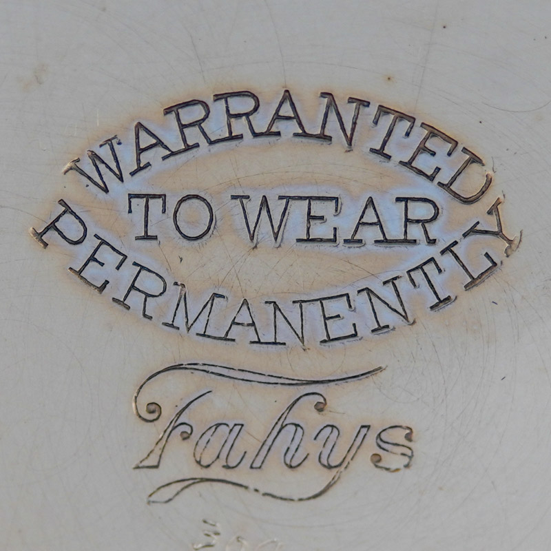 Watch Case Marking for Fahys Watch Case Co. Fahys Permanent Warranted to Wear Permanently Fahys