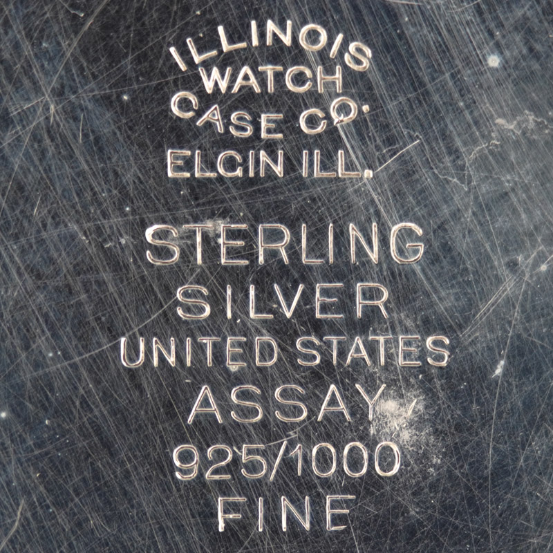 Watch Case Marking for Illinois Watch Case Co. Sterling Illinois Watch Case Co. Elgin Ill. Sterling Silver United States Assay 925/1000 Fine Illinois W.C.Co. Elgin Sterling