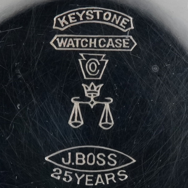 Watch Case Marking for Keystone Watch Case Co. Boss Scale Crown 14K/25YR Keystone Watch Case Co. Crown and Scales J.Boss 25 Years 14K Guaranteed J.Boss 14K