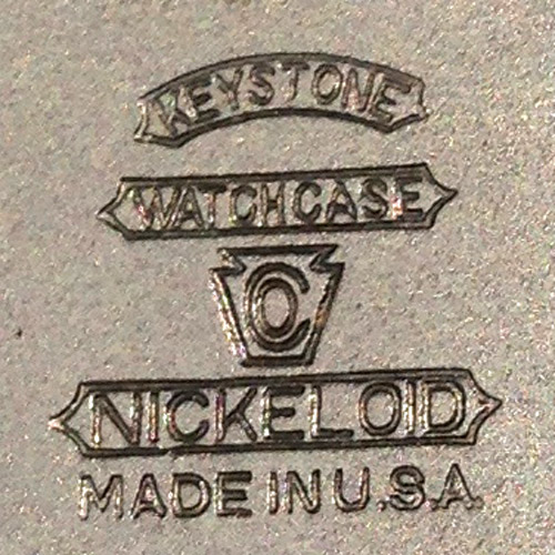 Watch Case Marking for Keystone Watch Case Co. Nickeloid Keystone Watch Case Co. Keystone Symbol Nickloid Made In U.S.A.