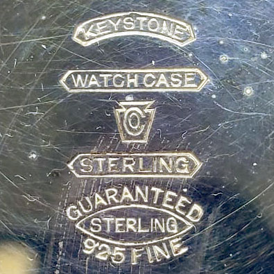 Watch Case Marking for Keystone Watch Case Co. Keystone Sterling Keystone Watch Case Co. Keystone Symbol Sterling Guaranteed Sterling 925 Fine U.S.A. Keystone Sterling Silver