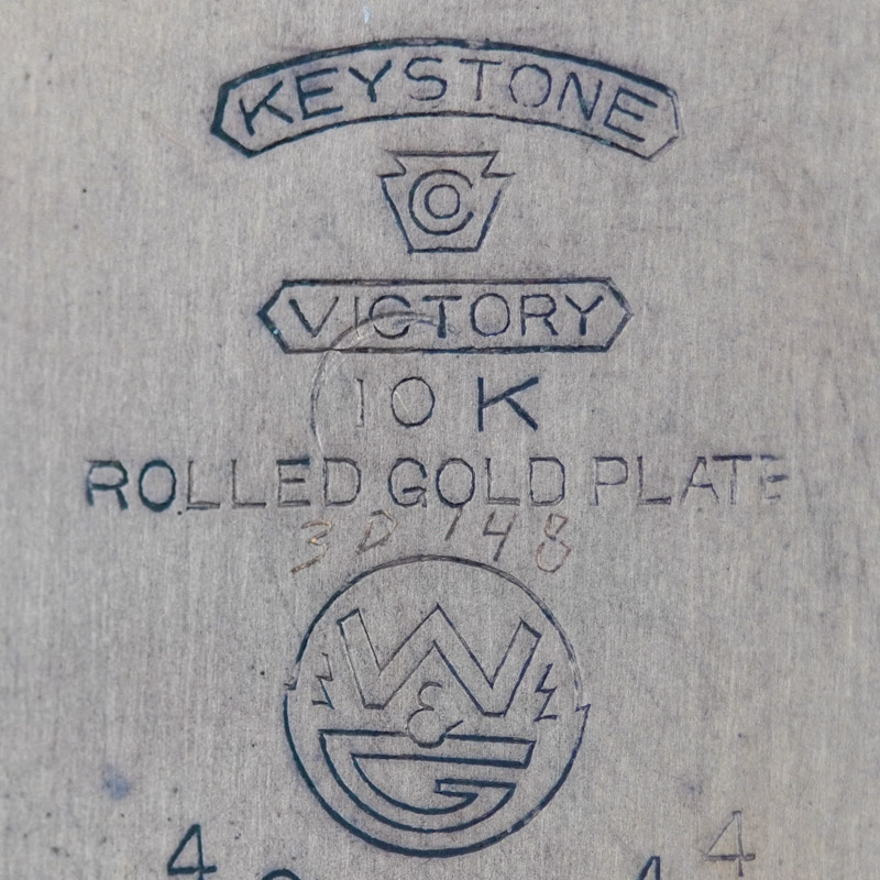 Watch Case Marking for Keystone Watch Case Co. Victory Keystone Co. Victory in Pointed Ribbon 10K Rolled Gold Plate