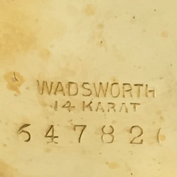 Watch Case Marking for Wadsworth Watch Case Co. 14K Wadsworth 14K Wadsworth 14 Karat Solid Gold 14K Solid Gold Wadsworth Quality W.W.C.Co. 14K in Eye Warranted W.W.C.Co. Warranted 14K U.S. Assay