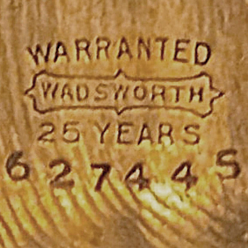 Watch Case Marking Variant for Wadsworth Watch Case Co. Wadsworth 14K/25YR: Warranted
Wadsworth [in pointed banner]
25 Years