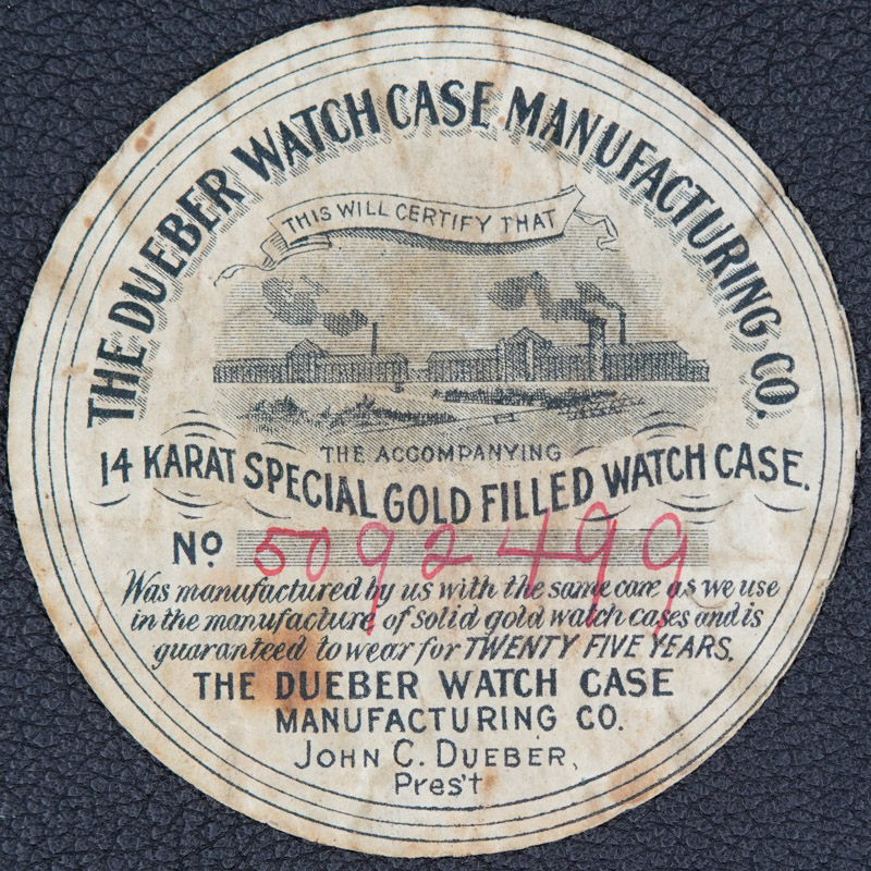 Watch Case Marking for Dueber Watch Case Mfg. Co. Dueber 14K/25YR 25 Years