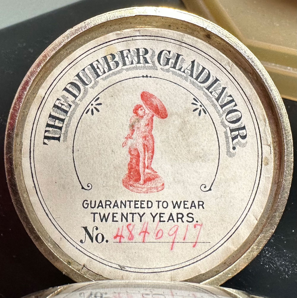 Watch Case Marking for Dueber Watch Case Mfg. Co. Gladiator Man with Shield