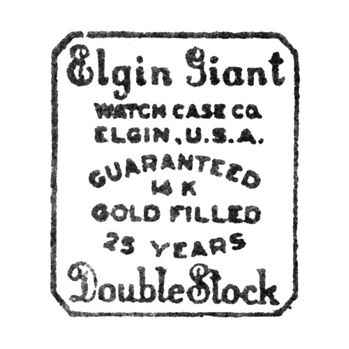 Elgin Giant
Watch Case Co.
Elgin, U.S.A.
Guaranteed
14 K
Gold Filled
25 Years
Double Stock (Elgin Giant Watch Case Co.)