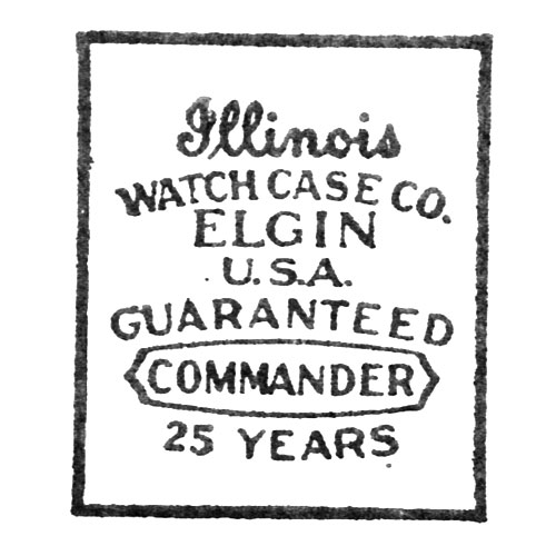 Illinois
Watch Case Co.
Elgin
U.S.A.
Guaranteed
Commander
25 Years (Illinois Watch Case Co.)