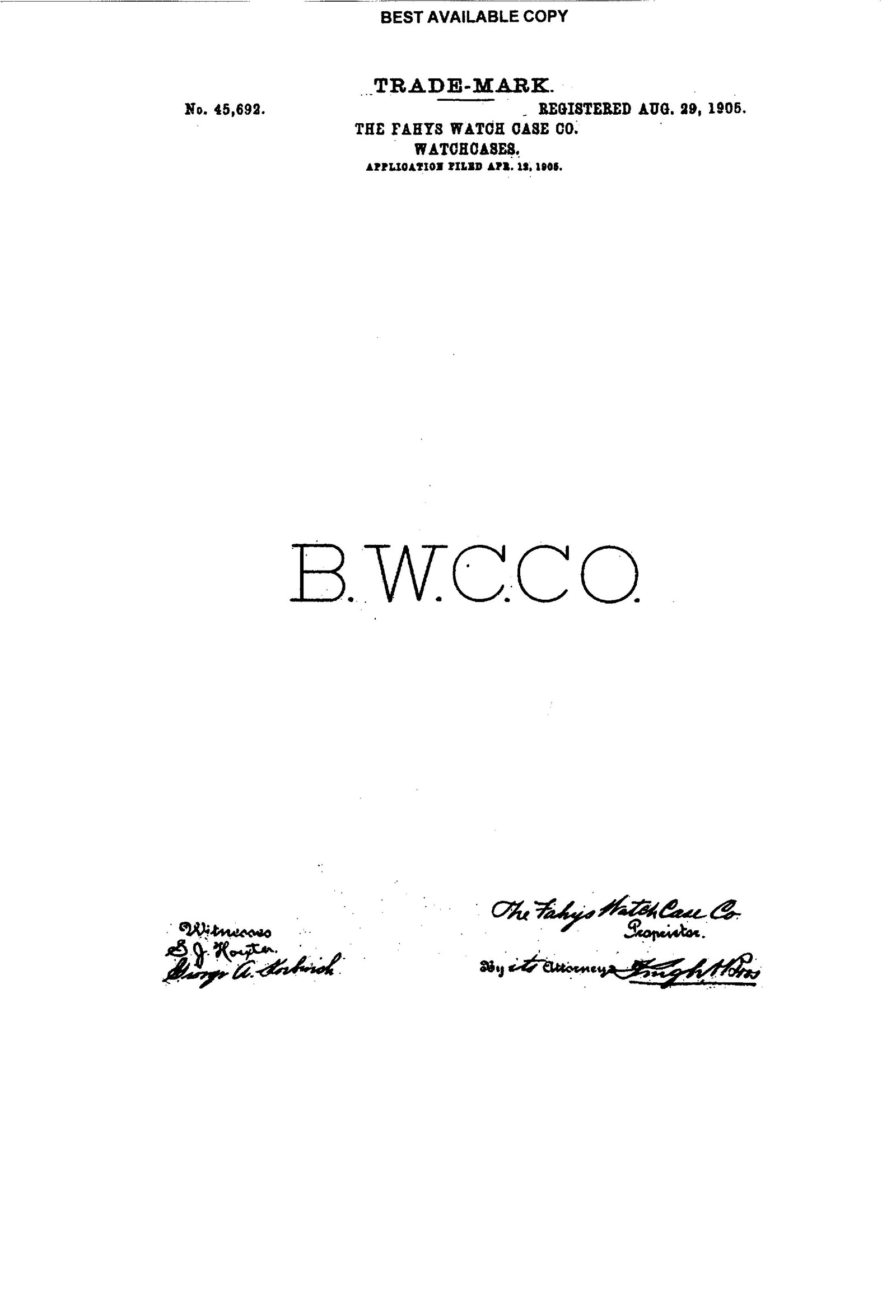 Watch Case B W C Co
