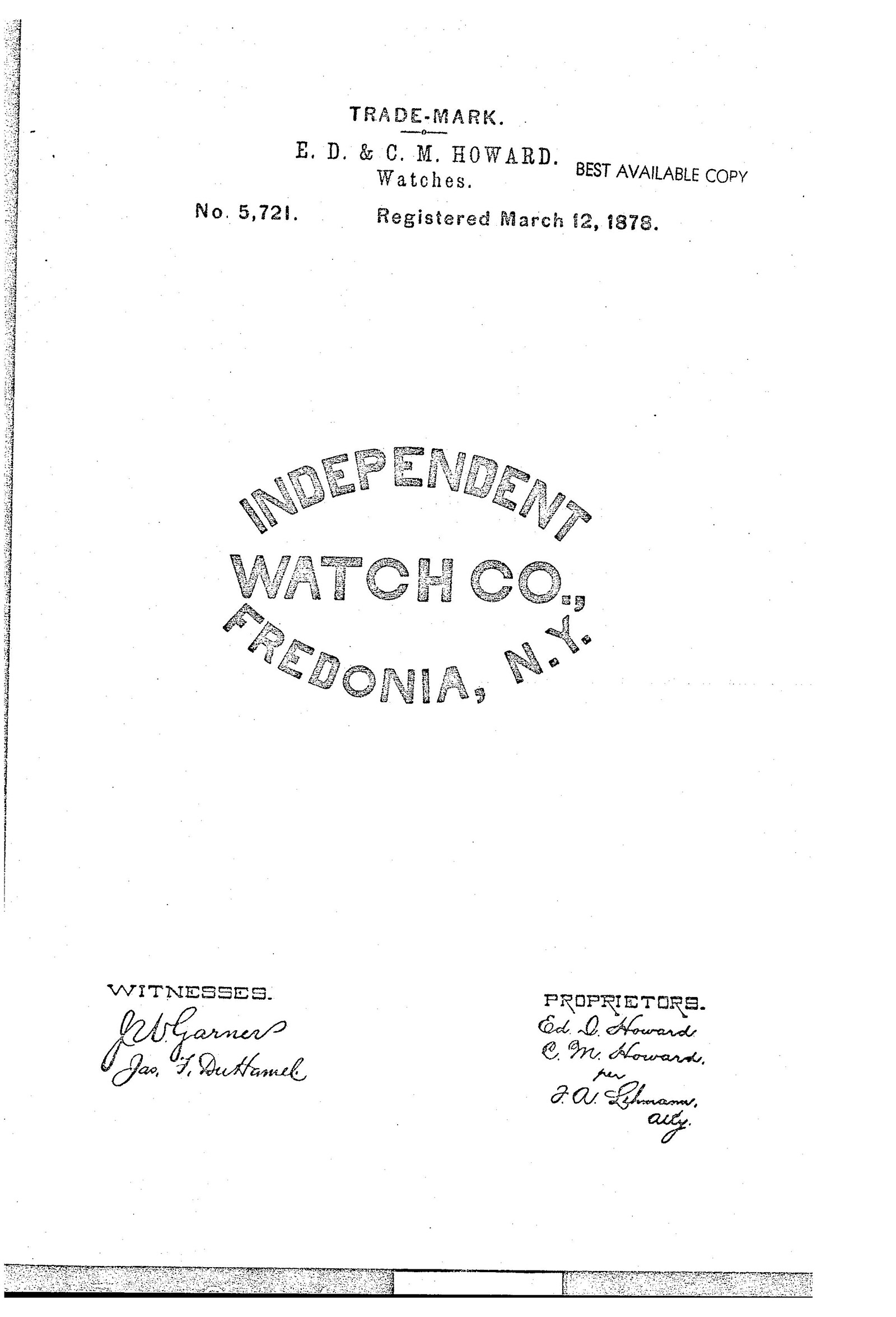 Independent Watch Co. Fredonia, N.y.
